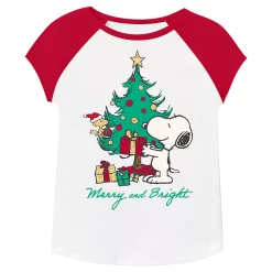 Toddler Girl Jumping Beans® Peanuts "Merry & Bright" Short Raglan Sleeve Graphic Tee